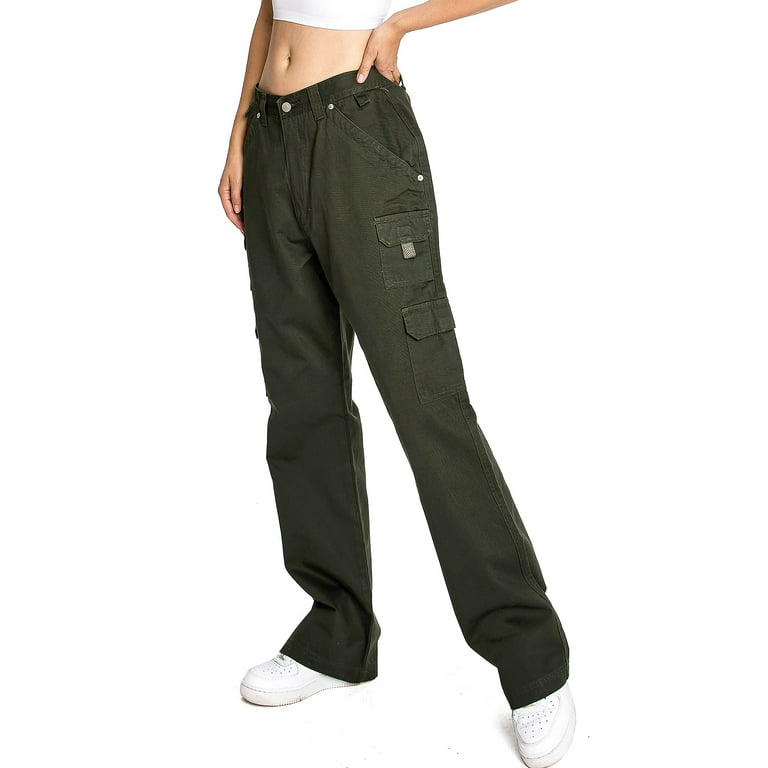 Revolt PLUS SIZE Women's Juniors Baggy Straight Leg Carpenter Cargo Pants  (Olive, 16 Plus) 