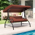 thumbnail image 2 of Costway 3-Seat Patio Swing with Canopy with Removable Cushions & Side Pockets Stand Brown, 2 of 10
