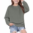 thumbnail image 2 of Kids' Sweatshirt Side Slit Dropped Shoulder Crewneck Long Sleeve Casual Pullover Basic Comfortable Solid Color Fall Top, 2 of 6