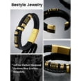 thumbnail image 6 of Bestyle Gold Plated Leather Bracelets for Men, Fashion Stainless Steel Celtic Beaded Wristband Gifts for Birthday Valentine's Day, 8.3 Inch, 6 of 8