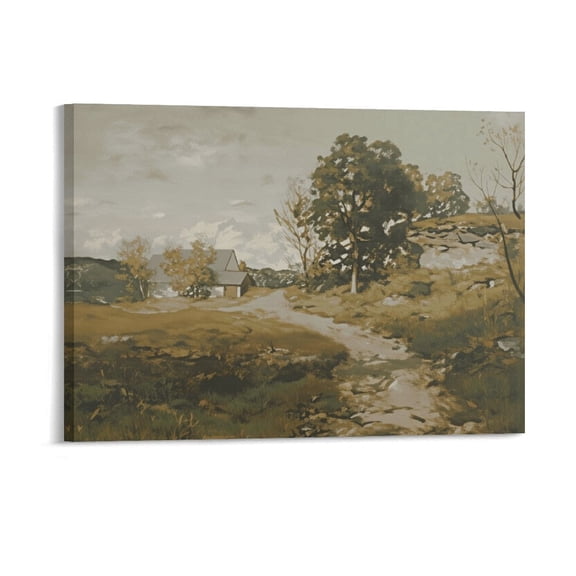 Potopok Wall Art Vintage Decor, Framed Classical Canvas Prints Landscape Home Decor Artwork for Living Room & Bedroom 16x12 Inch