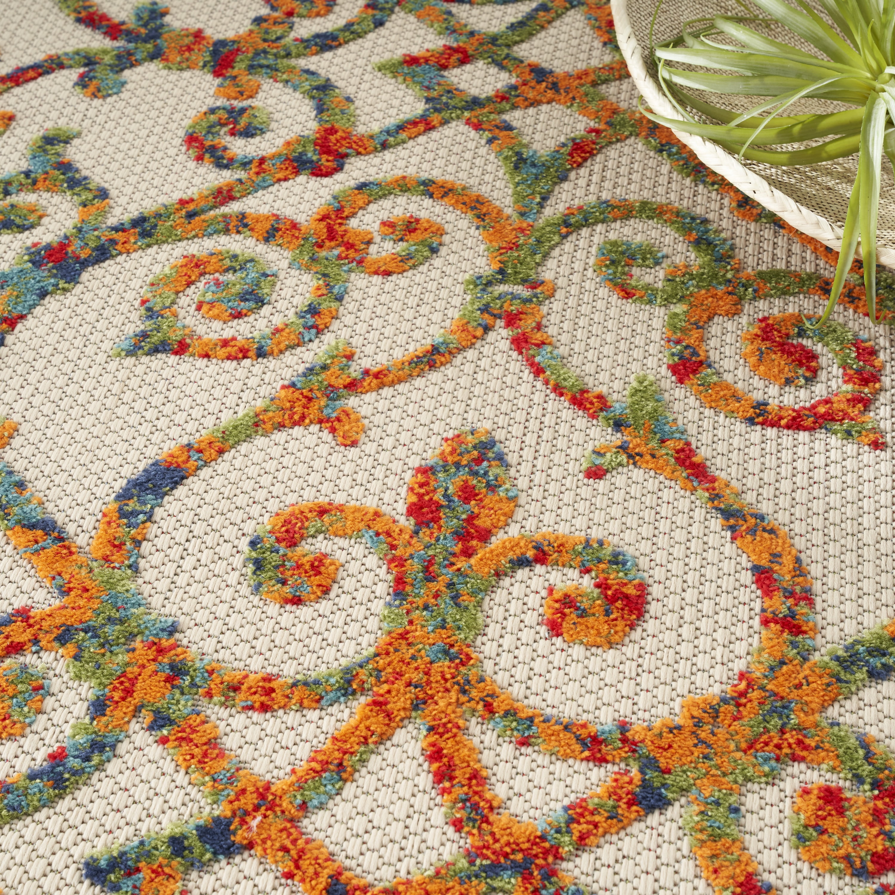 Nourison Aloha Indoor/Outdoor Transitional French Country Multicolor 10' x 14' Area Rug, (10' x 14')