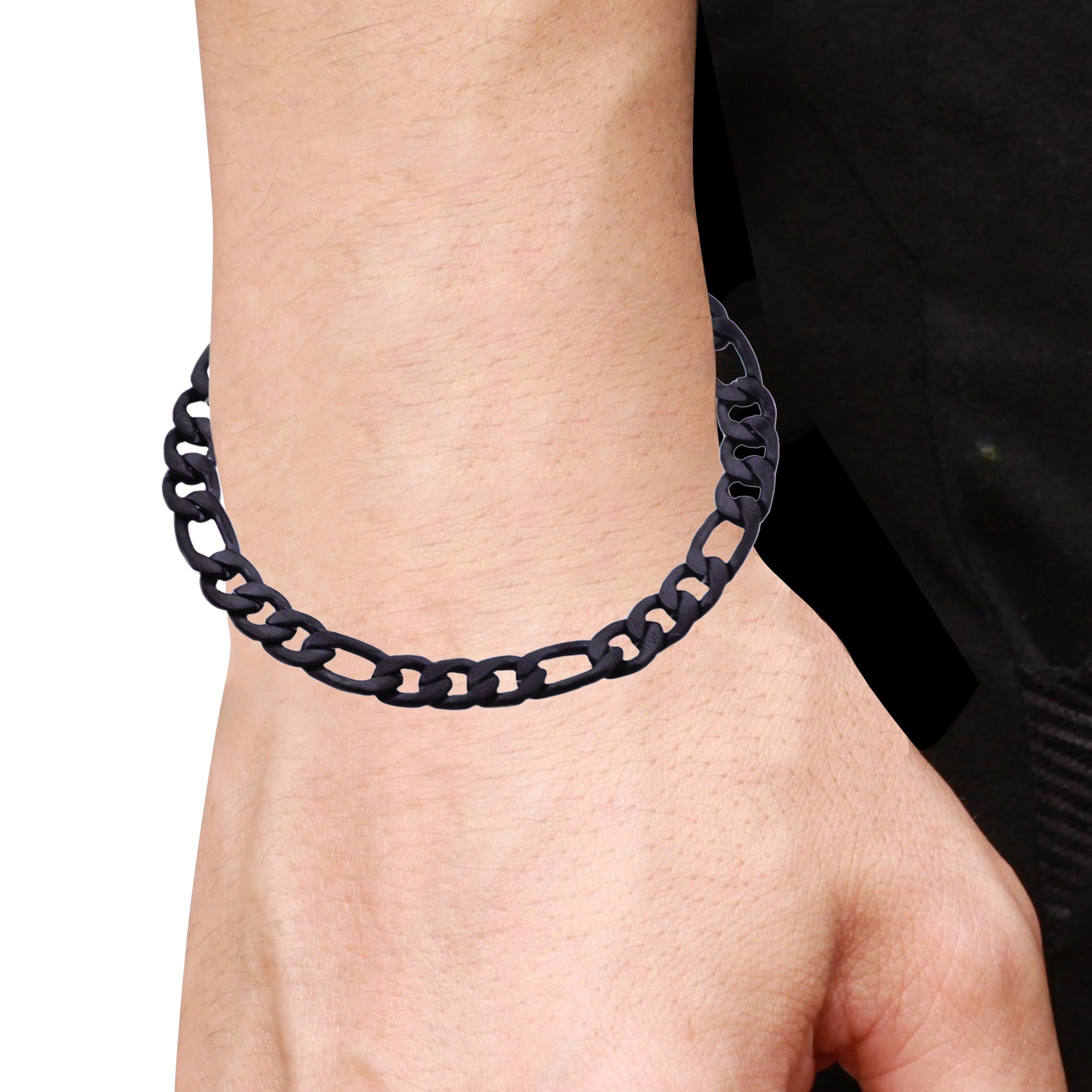 Arista Rose and Gold Plated Stainless Steel Figaro Link Chain Men's Bracelet, 8.5"