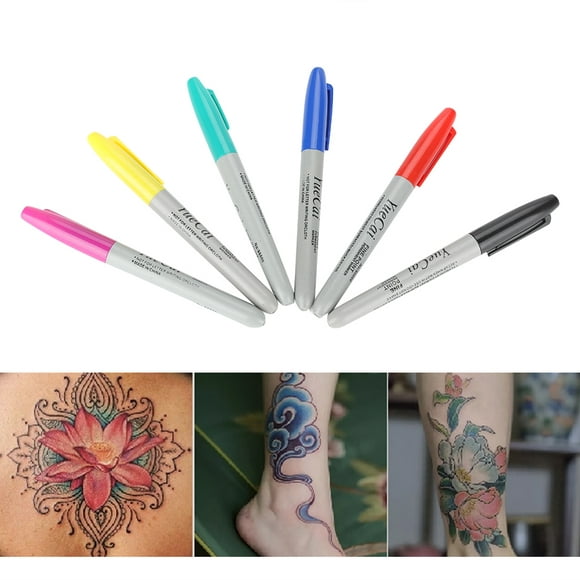 Garosa Skin Marker, Piercing Skin Marker,6Pcs/Set Tattoo Piercing Skin Marker Positioning Pen Permanent Makeup Body Art Beauty Tool
