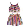 thumbnail image 1 of PEASKJP Little Girls Short Sets T-shirt + Linen Shorts Cute Summer Short Set,Purple 130, 1 of 5