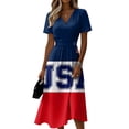 thumbnail image 2 of Womens American Flag Dresses Wrap V-Neck Hight Waist Midi Sundress Short Sleeve A-Line Swing Summer Dresses, 2 of 5