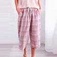 thumbnail image 4 of Dpytoraw Women's Loose Summer Capri Pants Japanese Plaid Lightweight Washable Soft Fabric Casual Trousers Pull-On Casual Pants Women Pink M, 4 of 5