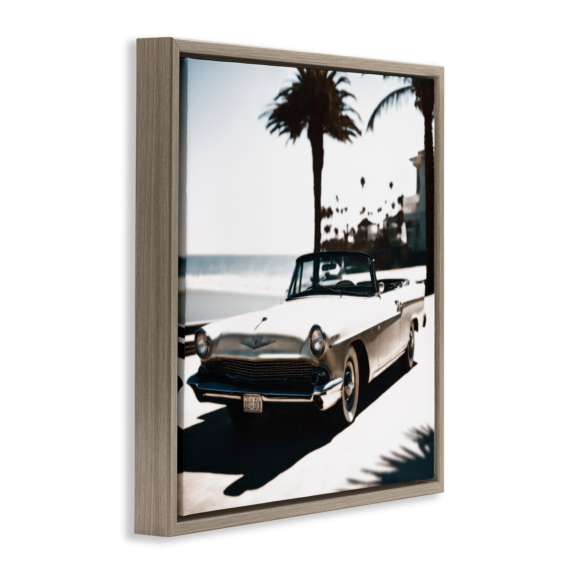 Stupell Industries California Cruise Antique Car Transportation Painting Brown Floater Framed Canvas Art Print Wall Art, 25 x 25