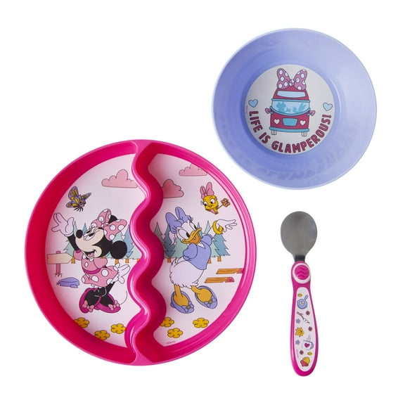 The First Years Disney Minnie Mouse Feeding Set - Divided Suction Plate, Bowl, and Spoon - Ages 9 Months and up