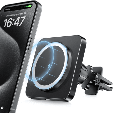 Magnetic Wireless Car Charger Mount - ETEPEHI Car Accessories Mag-Safe Charger, Car Phone Holder Mount for iPhone 15/14/13/12 Pro/Pro Max/Mini, Black