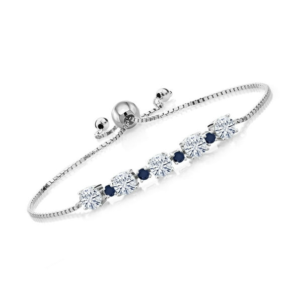 Gem Stone King 925 Sterling Silver Blue Sapphire Bracelet for Women Set with Moissanite (2.74 Cttw)