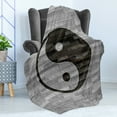 thumbnail image 4 of Ying Yang Soft Flannel Fleece Throw Blanket, Minimalistic Traditional Ying Yang Rustic Wooden Floor Effect Modern Style, Cozy Plush for Indoor and Outdoor Use, 50" x 60", Black Grey, by Ambesonne, 4 of 5