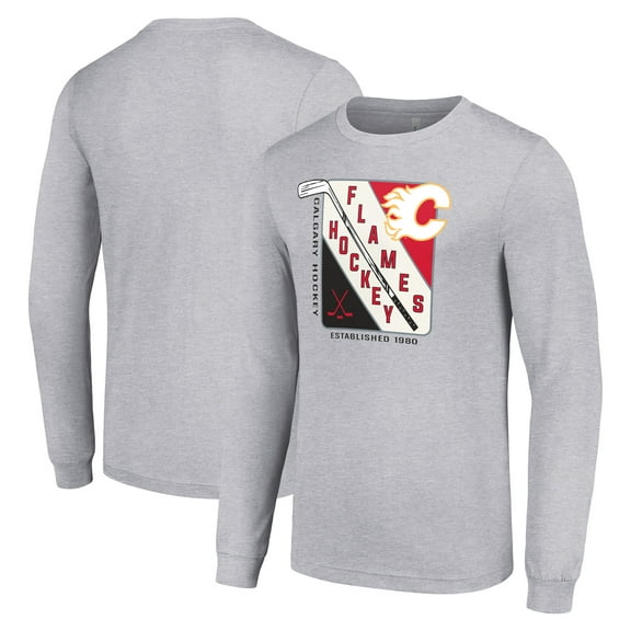 Men's Starter Heather Gray Calgary Flames Shield Long Sleeve Graphic T-Shirt