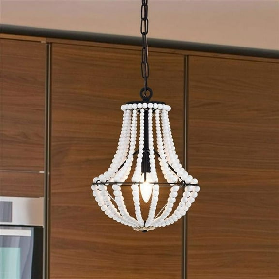 Rosa 11 in. 1-Light Indoor Gloss White and Black Finish Pendant with Light Kit