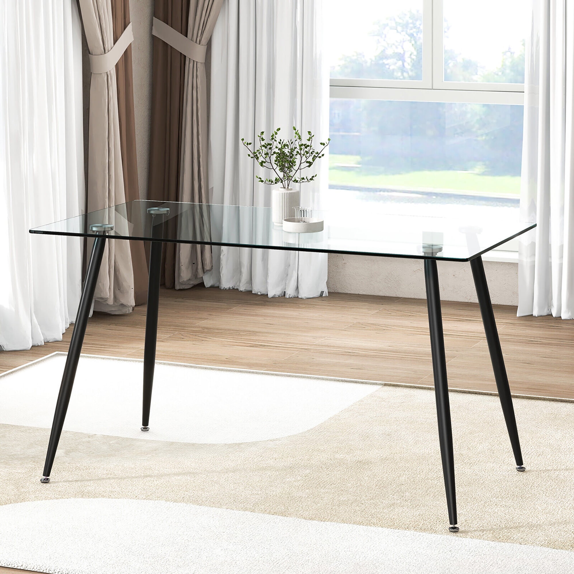 Gymax Modern Glass Dining Table Rectangular Dining Room Table W