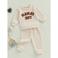 thumbnail image 6 of Caoirhny Baby Toddler Boy Fall Clothes Set 6 12 18 24 Months 2T 3T Letter Embroidery Long Sleeve Sweatshirt Elastic Waist Pants 2 Piece Waffle Outfit, 6 of 9
