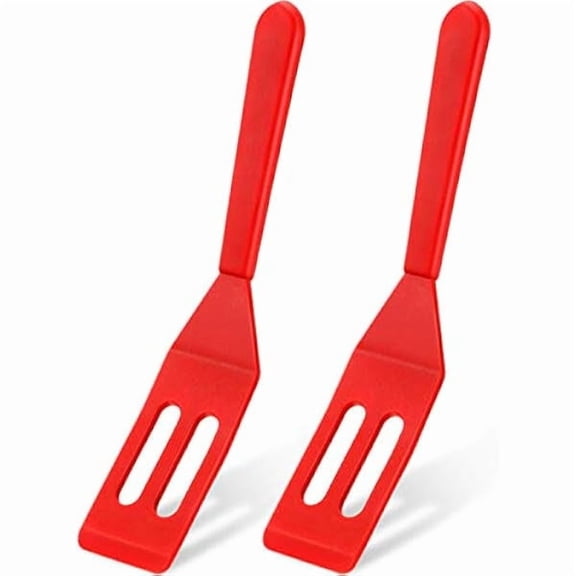 Mini Brownie Serving Spatula Flexible Nonstick Silicone Serve Turner Heat-Resistant Cookie Slotted Spatula for Flip Egg in Small Frying Pan Cookie Batter Lemon Squares(Red,2 Pieces)