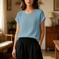 thumbnail image 5 of NTACZA Tee Womens&nbsp;Tops Solid Cotton And Linen Casual Classic T-Shirt Rolled Crew Neck Relaxed Fit Short Sleeve Vacation Light Blue XXXXL, 5 of 6