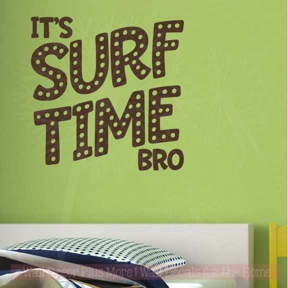 Beach Wall Stickers Surf Time Bro Boys Bedroom Vinyl Decor Decal Art 23x23-Inch Chocolate Brown