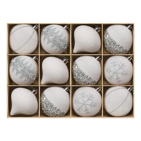 Adornos Navideños SHareconn 12 piezas de Terciopelo con Brillo 8 cm