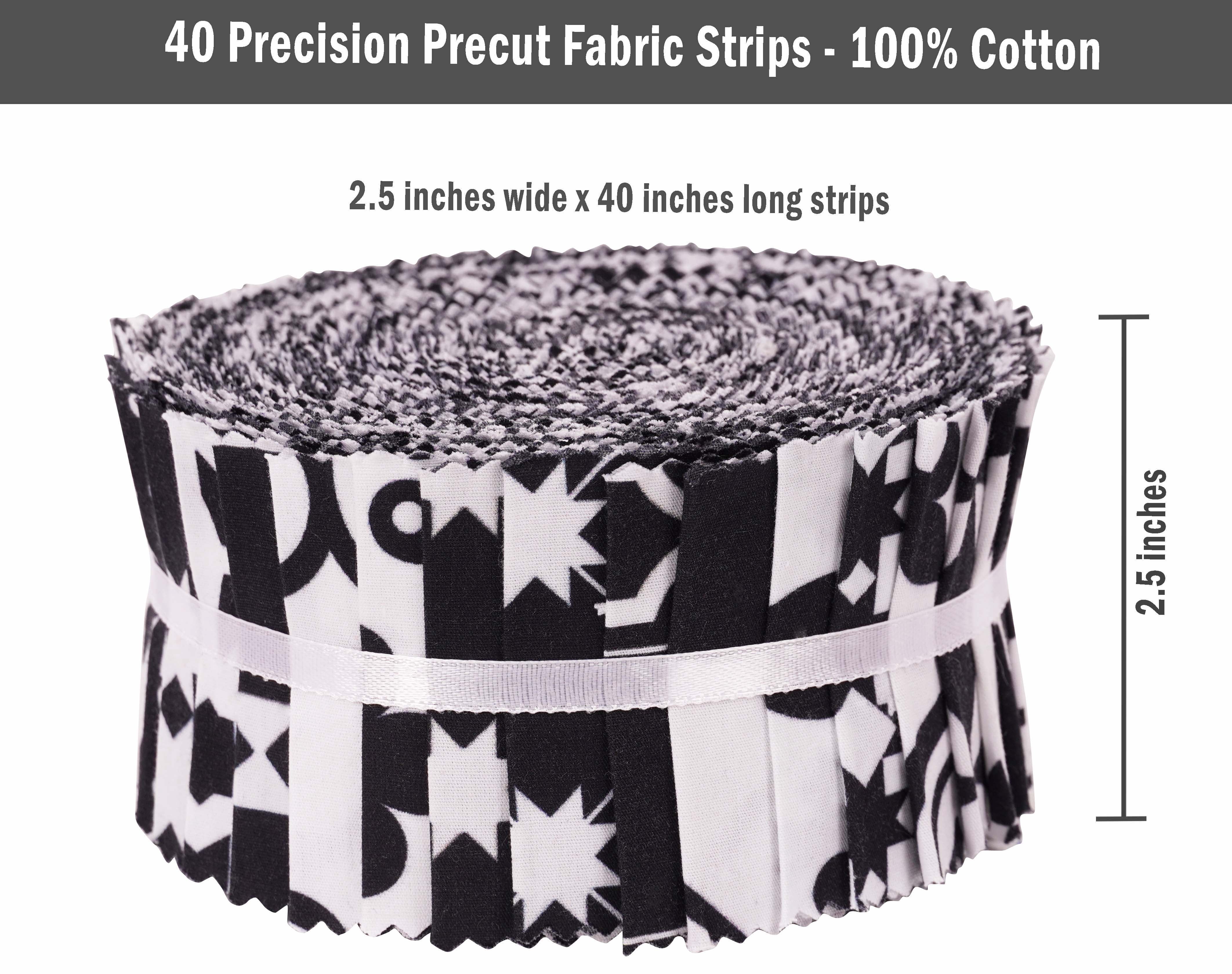 Soimoi 40Pcs Mosaic Print Cotton Precut Fabrics For Quilting Craft Strips 2.5x42inches Jelly Roll - White & Black