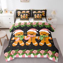 Homewish Cartoon Gingerbread Man 7-Piece Bedding Comforter Set for Kids Teens Girls,Happy Xmas King Bedding Sets,Christmas Festival Ultra Soft Bed Sheets,Luxury Bedroom Decor,Reversible