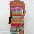 thumbnail image 2 of ICHUANYI Women's Summer Striped Print Crew Neck Casual Loose Sleeveless Suspender Dress, 2 of 5