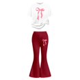 thumbnail image 4 of Kcolen Girls Clothes 2pcs Summer Clothes Bow Short Sleeve Tops and Flared Leg Pants Set Casual Clothing Sets, 4 of 4