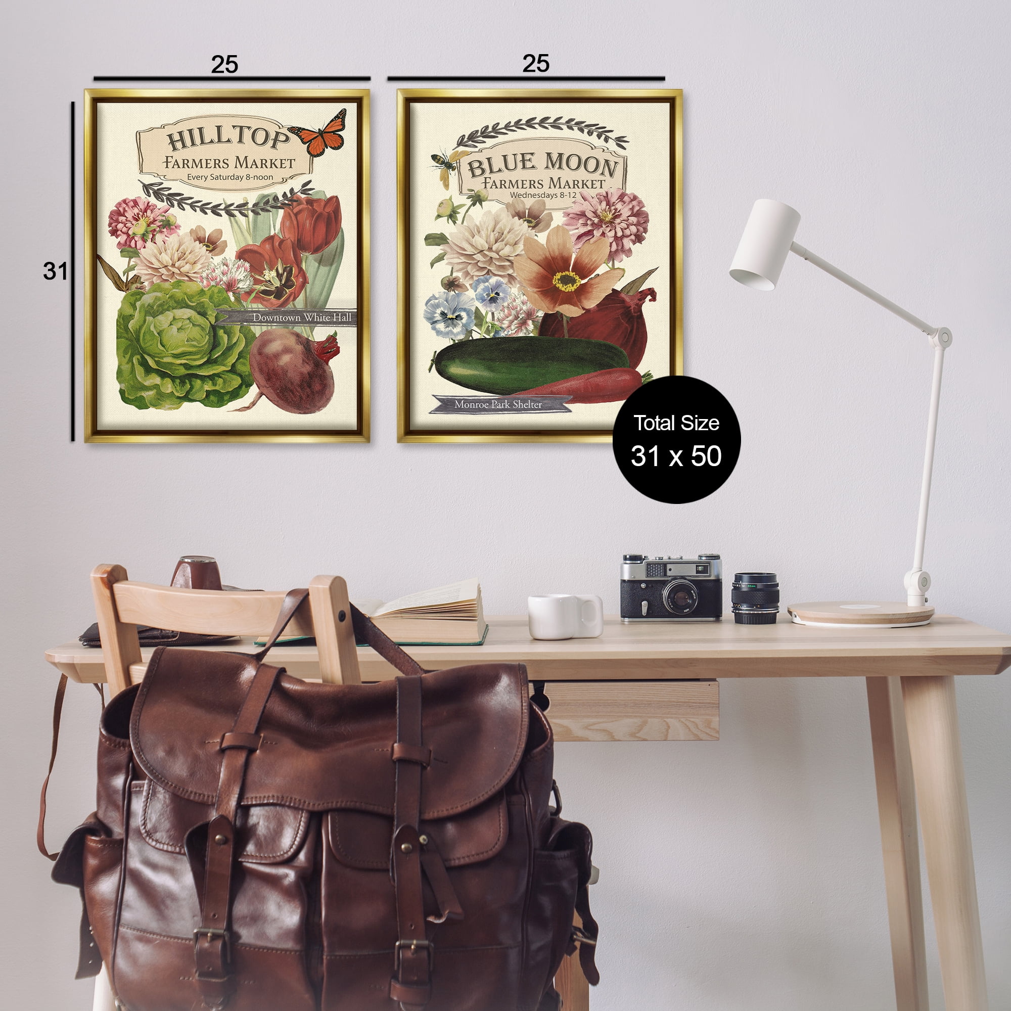 Stupell Industries Vintage Farmers Markets Food & Beverage Painting Gold Floater Framed Canvas Art Print Wall Art, 31 x 25, Set of 2