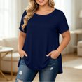 thumbnail image 6 of ClodeEU Plus Size Women's Round Neck Short Sleeve Tunic Top,Casual Loose A Line Flared Hem Solid Swing Blouse ,Women's Plus XXXXXL, 6 of 6
