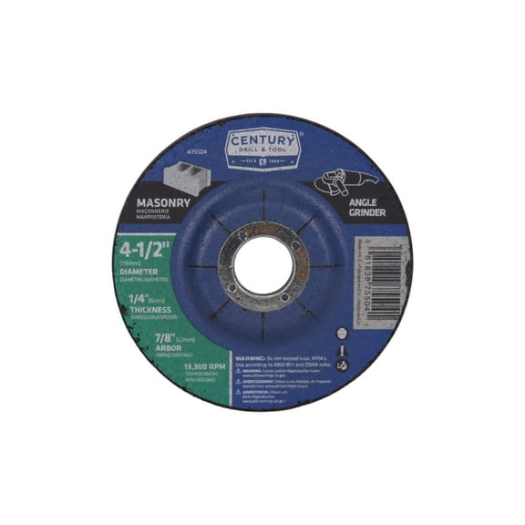 Century Drill & Tool 75504 Type 27 (Masonry); 4-1/2"; Thickness: 1/4"; Arbor: 7/8"