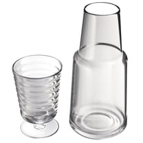 American Atelier Bedside Water Carafe with Tumbler Pitcher and Footed Drinking Glass Use Cup as a Lid for Carafe, For Guest Room, Nightstand, Office, or Gift, Gray (32 Oz)