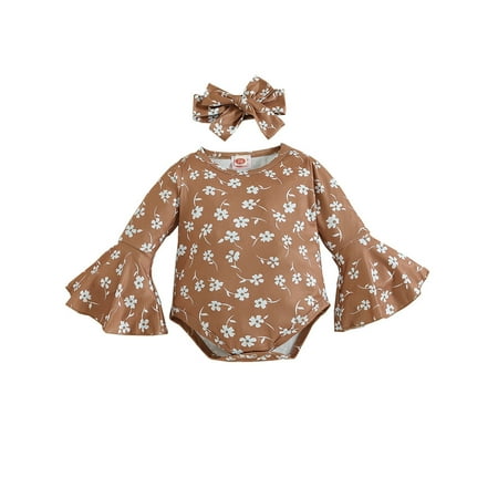 

EFGYYF Girl Outfits Baby Outfits Boy Baby Girls Long Sleeve Floral Prints Romper Jumpsuit Fall Bodysuits Clothes Khaki 12-18 Months