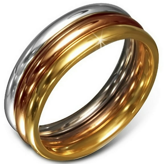 Stainless Steel Three Gold-Tone Stacking Polished Ring Band Set, 3 mm Wide - Size 7