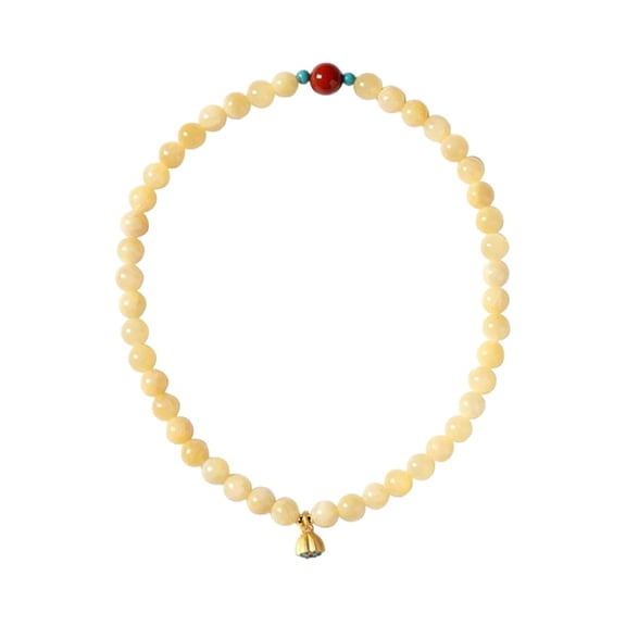 Carved Flower Charm Yellow Jades Bead Bracelet Retro Chinese Style Jewelry