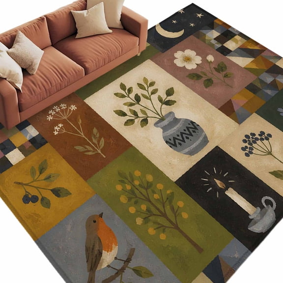 County Patchwork Area Rug 5x8 Washable Rug Non Slip Farmhouse Floral Cabin Vintage Plaid Large Area Rug Soft Stainresistant Indoor Floor Carpet for Living Room Bedroom Home Office Dining Room Nursery