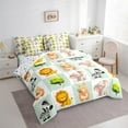thumbnail image 3 of Manfei Kawaii Elephant Lions 7 Pieces Bedding Comforter Set,Wild Zebra Bear Full Bedding Set,Green White Plaid Fitted Sheet Flat Sheet For Boys Teens,Ultra Soft Home Decor Reversible, 3 of 8