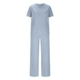 thumbnail image 4 of cfhntfmh Lounge Sets for Women Soft V Neck Short Sleeve Sleepwear Comfy Lounge Straight Leg Long Pants 2 Piece Ribbed Knit Outfits, 4 of 5