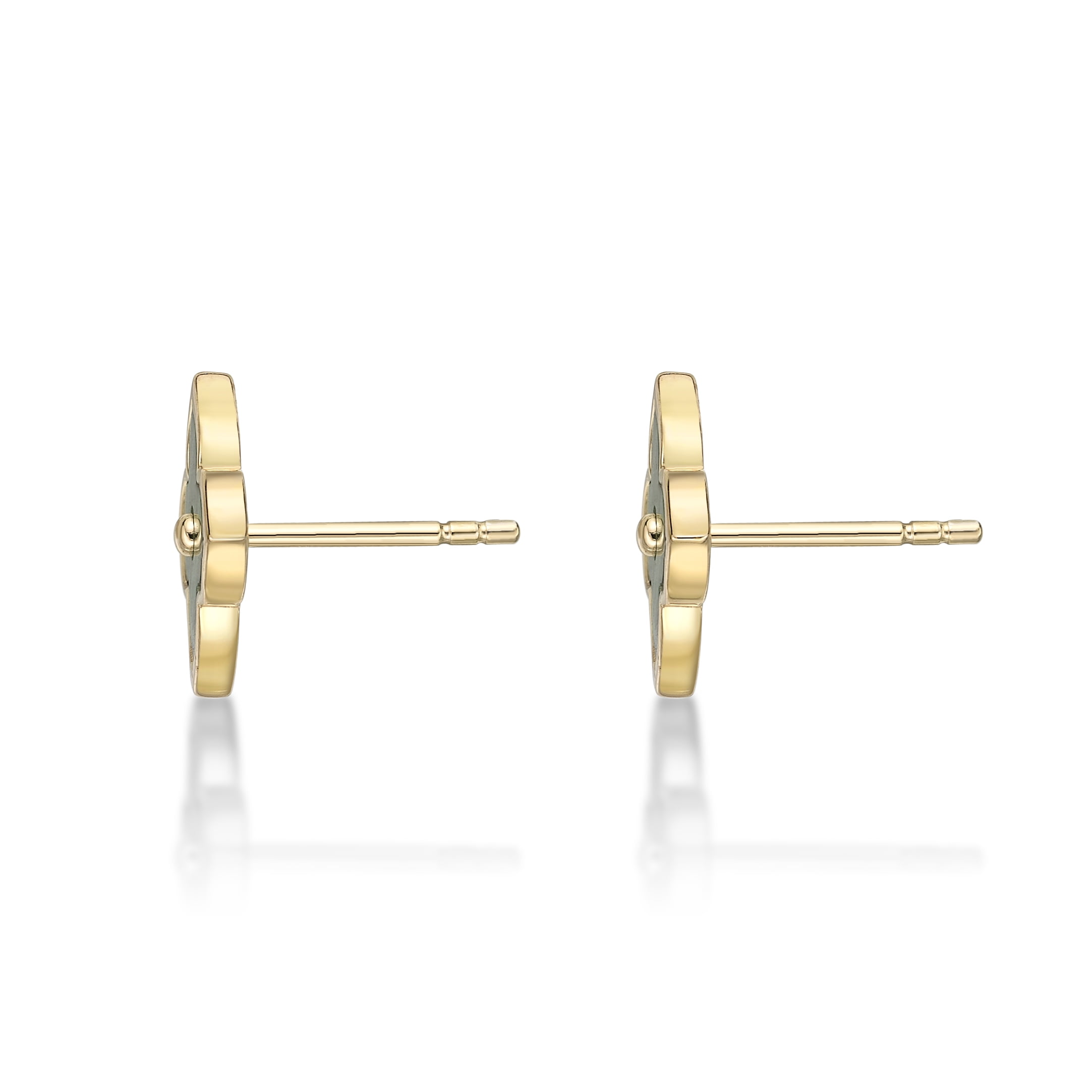 Green Malachite Flower Stud Earrings for Women in 925 Sterling Silver with Yellow Gold Plating Post Back 12 mm by Lavari Jewelers