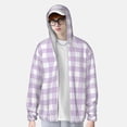thumbnail image 3 of Picia Purple Checkboard Women's Men's UPF 50+ Sun Protection Hoodie Shirt Long Sleeve SPF Fishing Outdoor UV Hiking Lightweight Shirts-Small, 3 of 9