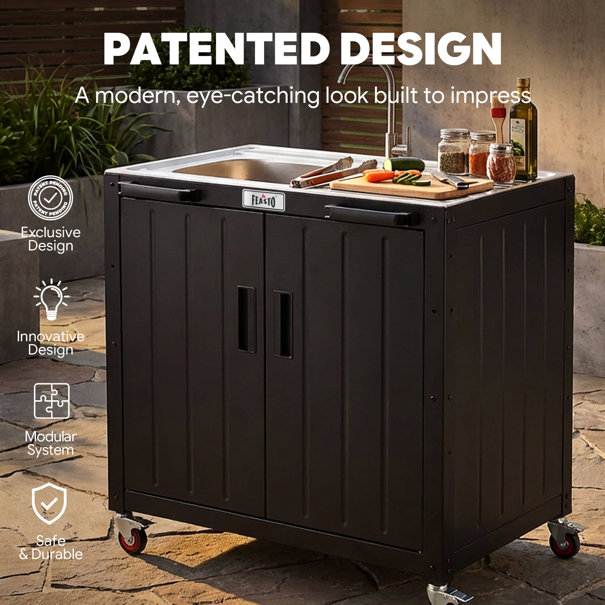 Feasto Freestanding Utility Sink with Storage Cabinet L35.4” x W24”