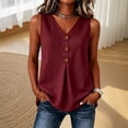 thumbnail image 2 of Rggeeun Womens Tank Tops Flowy Vest Solid Color V Neck Wide Strap Front Buttons Elastic Loose Fit Breathable For Summer Yoga Outdoor Wear Cozy Tops,Red,L, 2 of 4