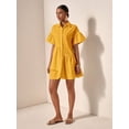 thumbnail image 5 of Yellow Solid Front Button Ruffle Hem Short Sleeve Shirt Dress For Women, 5 of 8