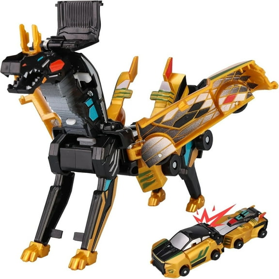 2-in-1 Transforming Race Car Dinosaur Toy DinoDrive – Automatic Transforming Car into Dinosaur, Educational Toys for Boys & Girls, Crash Action & Lights, for Kids(Golden)