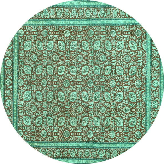 Ahgly Company Indoor Round Persian Turquoise Blue Traditional Area Rugs, 7' Round