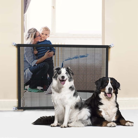 FEOLGEHLY Mesh Dog Gates for Doorways, Magic Pet Gate for The House, Portable Indoor Puppy Safety Fence Guard for Stairs and Doorways, Easy Install Anywhere, L