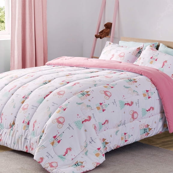 Sleep Zone Kids Bedding Comforter Set Twin/Twin Xl Size - Super Soft & Cute Printed 2-Piece Comforter Set All Seasons for Boys, Girls, Fade Resistant, Machine Washable, Princess Castle
