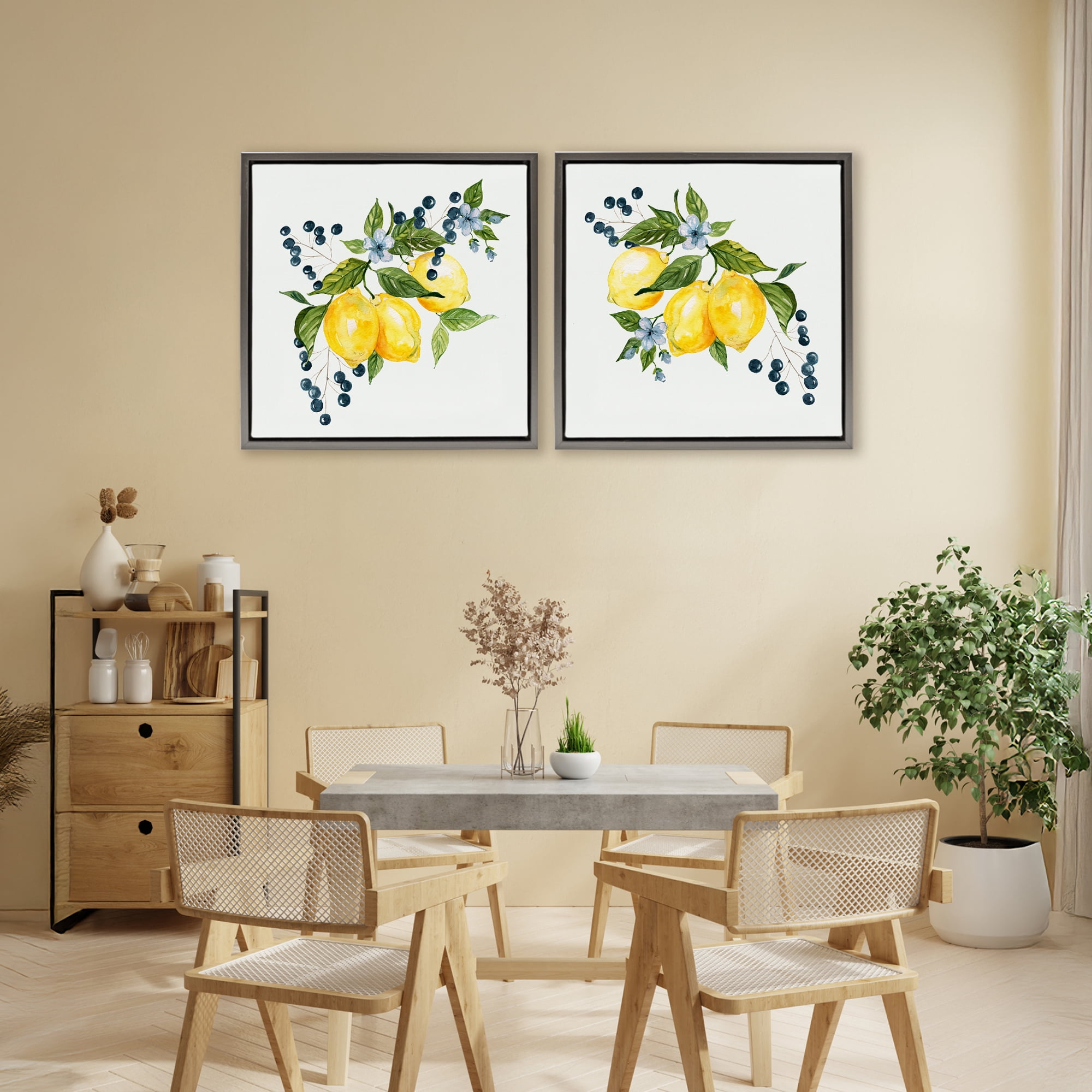 Stupell Industries Citrus & Berries Cluster 2 Piece Gray Framed Floater Canvas Set, design by Livi Finn