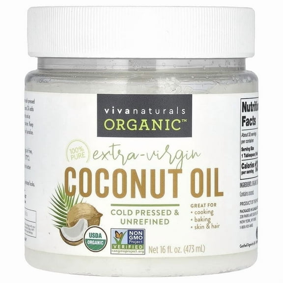 Viva Naturals, Organic Extra-Virgin Coconut Oil, 16 fl oz Pack of 4