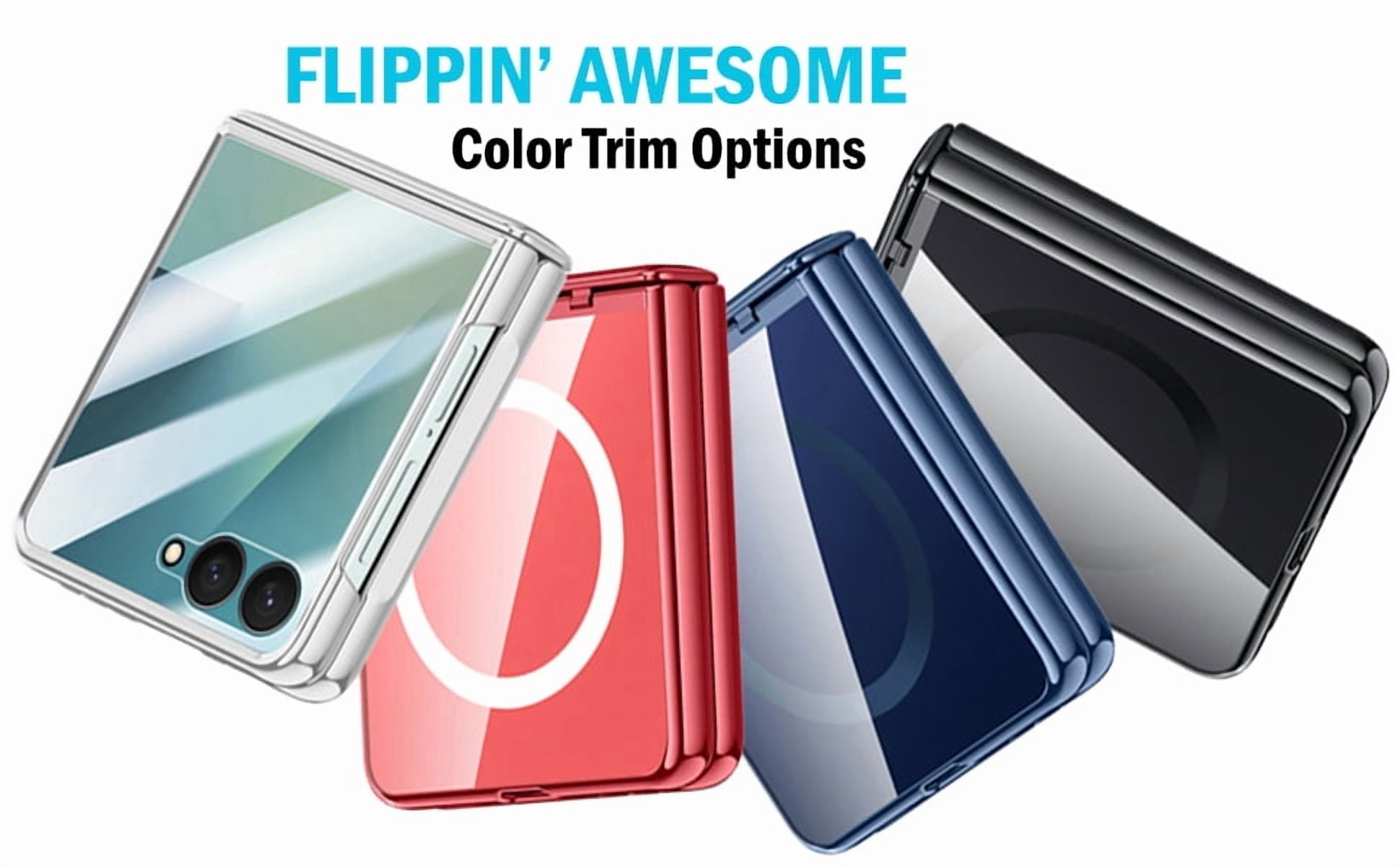 Nakedcellphone Electro Series for Samsung Galaxy Z Flip 7 Phone Case - Built-In Screen Protector and Hinge Cover - Compatible with MagSafe - Red/Clear